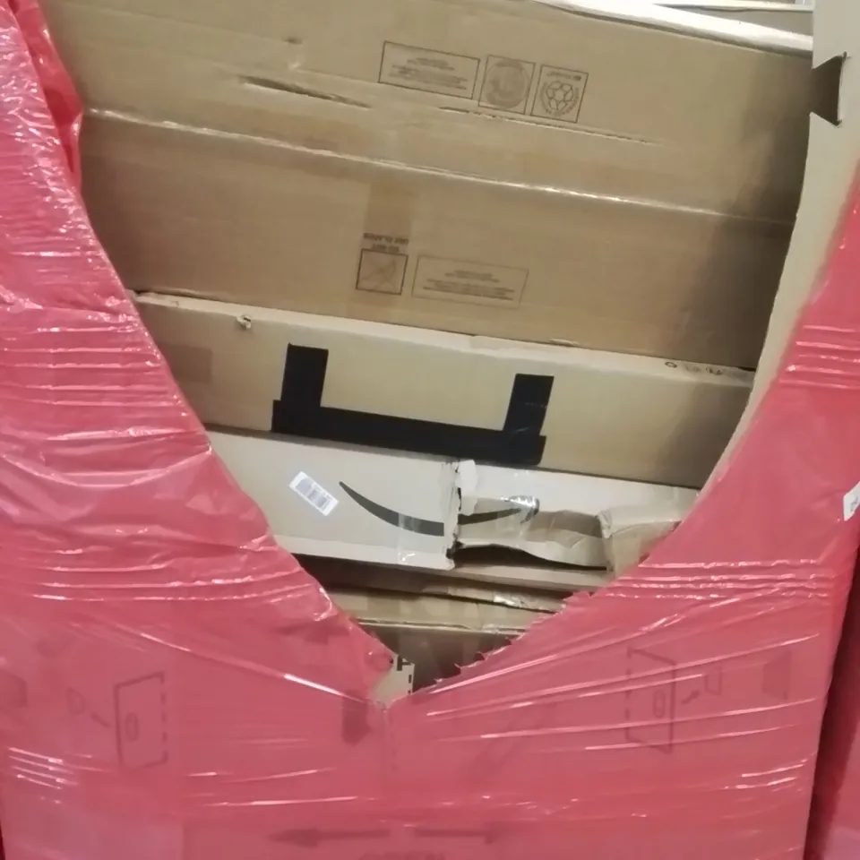 PALLET CONTAINING VARIOUS ASSORTED BOXED HOUSEHOLD ITEMS TO INCLUDE: PRIVACY FENCING, TODDLER TOWER, LED BATTEN LIGHT, CAMPING CHAIR AND LOTS MORE UNMARKED BOXED ITEMS