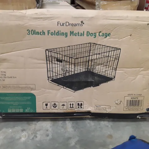 BOXED FUR DREAMS 30 INCH FOLDING METAL DOG CAGE 