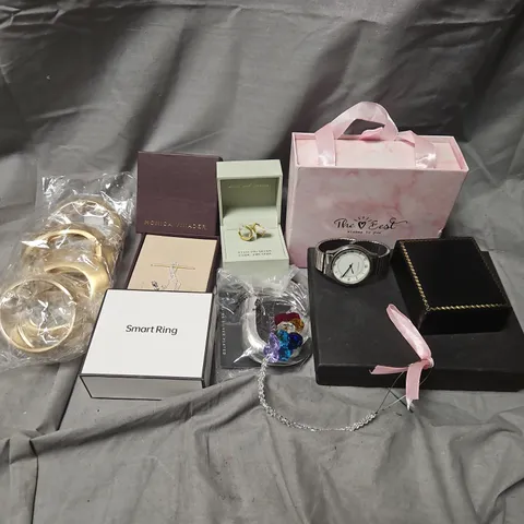 APPROXIMATELY 20 ASSORTED JEWELLERY ITEMS TO INCLUDE - NECKLACE ,WATCH , EARRINGS FROM BRANDS SUCH AS MONICA VINEDAR, OLIVIA AND JACKSON, BIG METAL LONDON, ETC