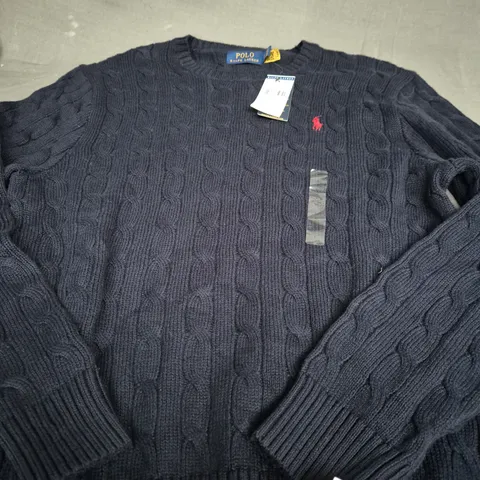 POLO RALPH LAUREN BLUE KNITTED JUMPER - SIZE LARGE