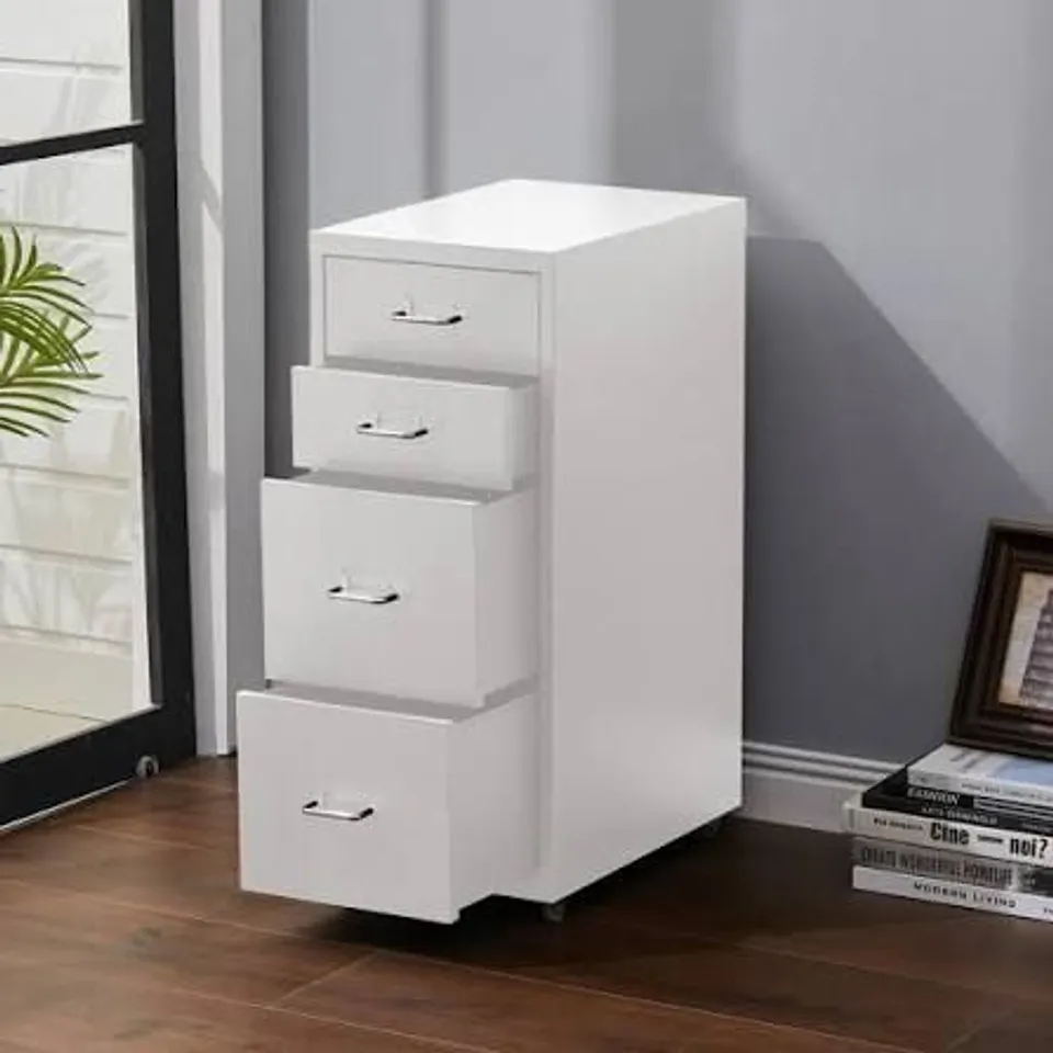 BOXED LIVING AND HOME WHITE 4 TIER VERTICAL FILE CABINET WITH WHEELS