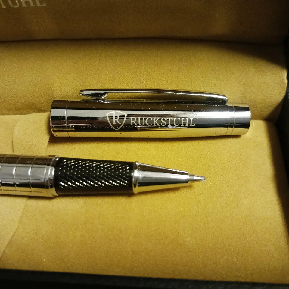 RUCKSTUHL STAINLESS STEEL LUXURY ROLLER BALL PEN IN PRESENTATION BOX