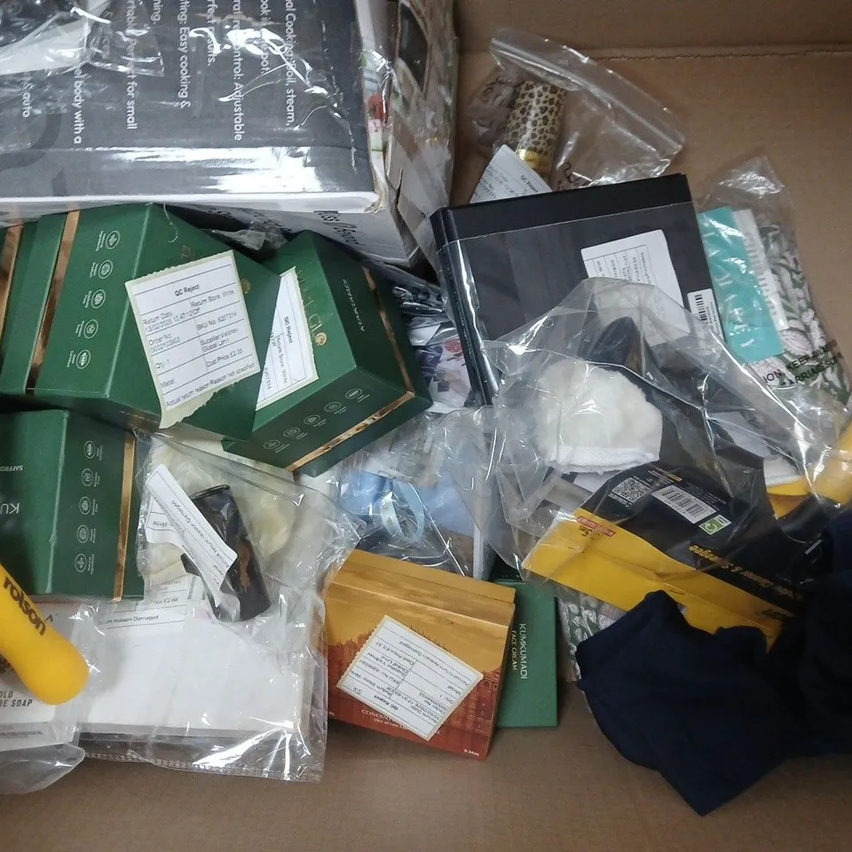 BOX OF APPROXIMATELY 10 ASSORTED HOUSEHOLD ITEMS TO INCLUDE PUSH UP BRAS, CONCENTRATED PERFUME, ETC - COLLECTION ONLY