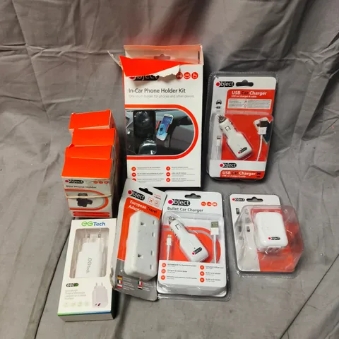 APPROXIMATELY 30 ASSORTED ELECTRICAL ITEMS TO INCLUDE IN-CAR PHONE HOLDER KIT, QUICK CHARGER, EU USB MAIN PLUG