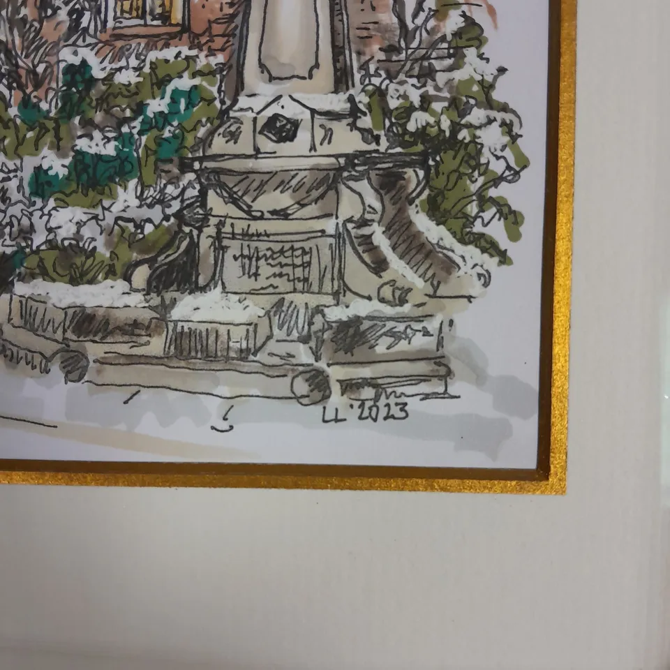 FRAMED SIGNED WINTER CHURCH SCENE PRINT 