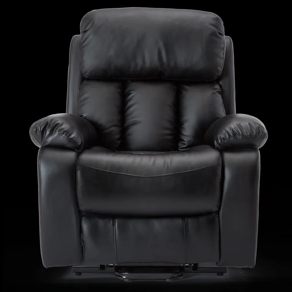BOXED DESIGNER DUAL RISE LEATHER RECLINER CHAIR IN BLACK (2 BOXES)