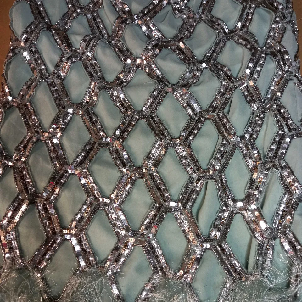 ASOS SAGE GREEN/SILVER SEQUIN DETAILED MIDI DRESS - SIZE 8