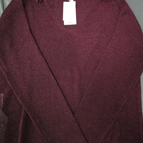MANGO 210 WOMENS LONG SLEEVE TOP IN DEEP RED W. GLITTER EFFECT SIZE LARGE