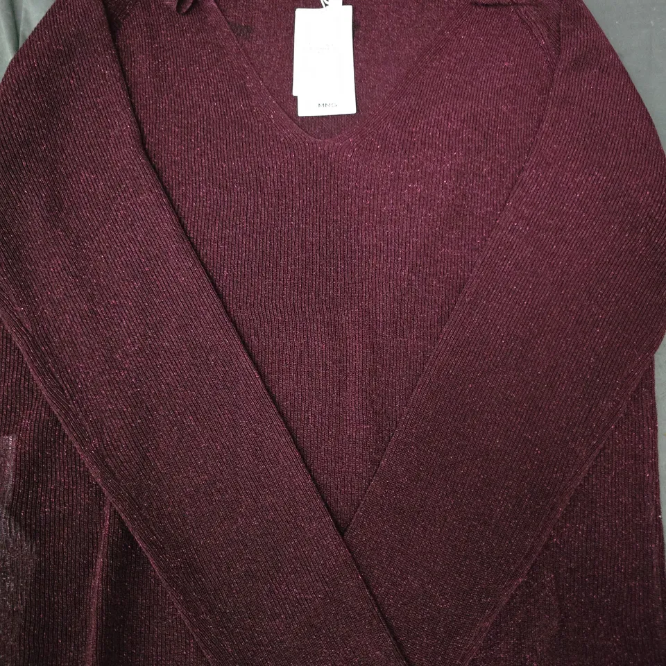 MANGO 210 WOMENS LONG SLEEVE TOP IN DEEP RED W. GLITTER EFFECT SIZE LARGE