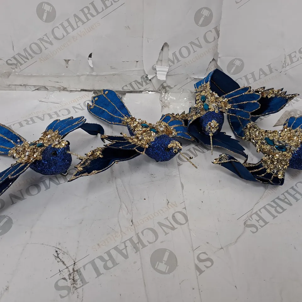 4 CLIP DECOR BIRDS IN ROYAL BLUE