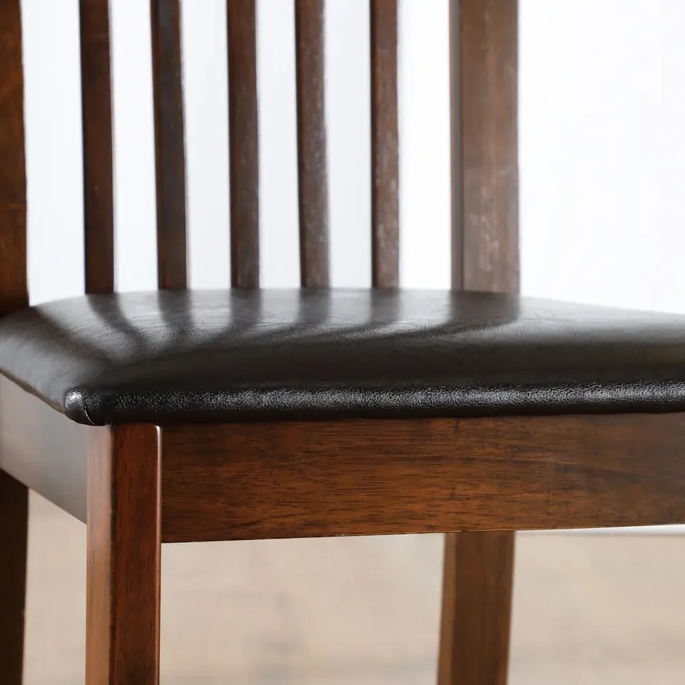 BOXED OXFORD DARK WOOD DINING CHAIR, BROWN LEATHER SEAT PAD (1 BOX)