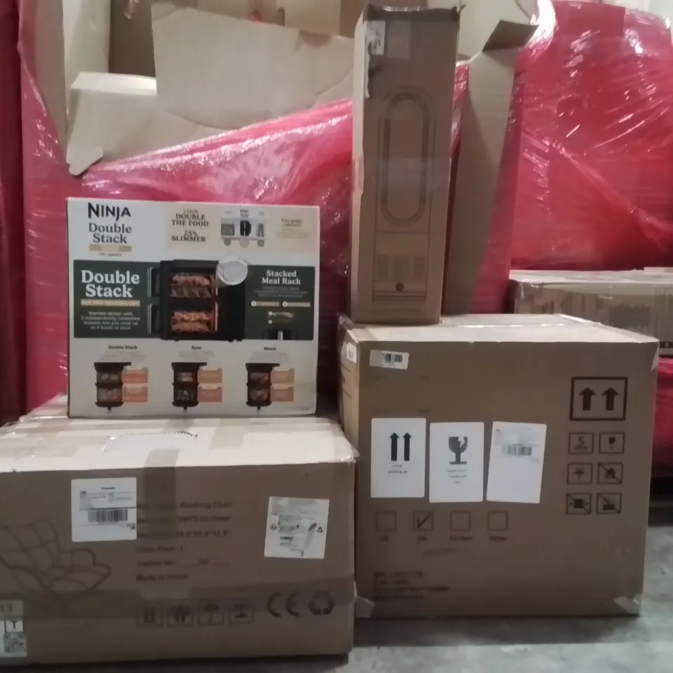 PALLET OF ASSORTED HOUSEHOLD GOODS AND PRODUCTS TO INCLUDE;NINJA DOUBLE STACK,ROCKING CHAIR,AUTOMATIC CAT LITTER BOX