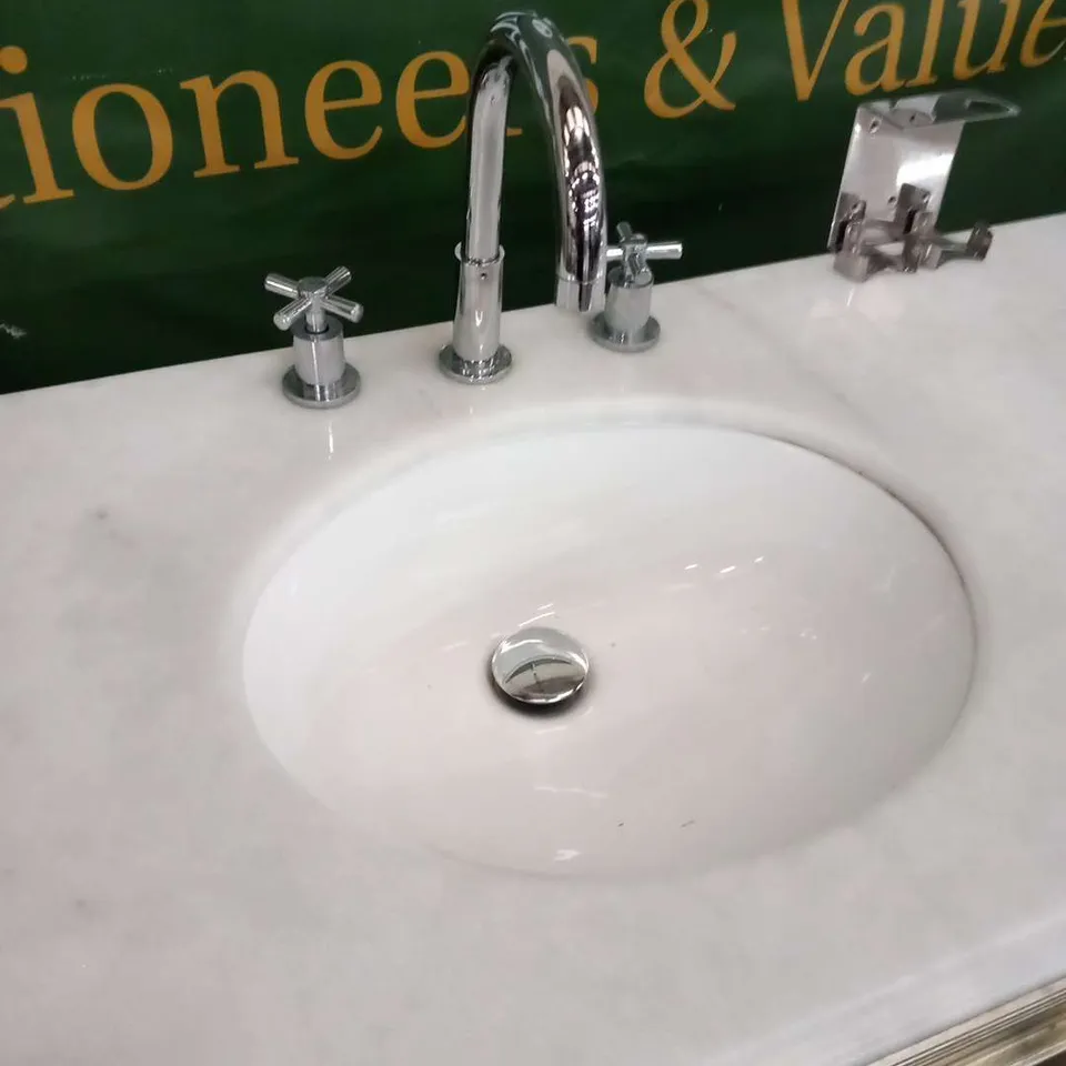 MIRRORED ANTIQUED RIBBED MARBLE TOPPED VANITY UNIT WITH TWO INBUILT BASINS