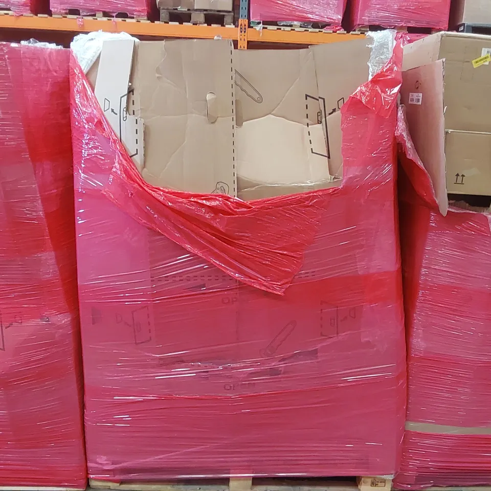 PALLET OF ASSORTED ITEMS INCLUDING: BOXED SIMBA MATTRESS, CEILING FAN WITH LIGHT, LED CEILING FAN, NOTEBOOK FOLDING GRILL, PORTABLE PET CRATE ECT
