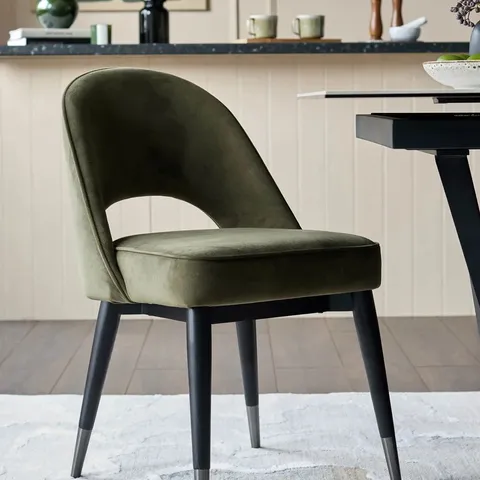BOXED DANETTI CLOVER OLIVE GREEN VELVET DINING CHAIR 