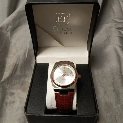 ERNEST FERDINAND WATCH – DAY DATE CALENDAR DIAL – LEATHER STRAP – 3ATM WATER RESISTANT - GIFT BOX