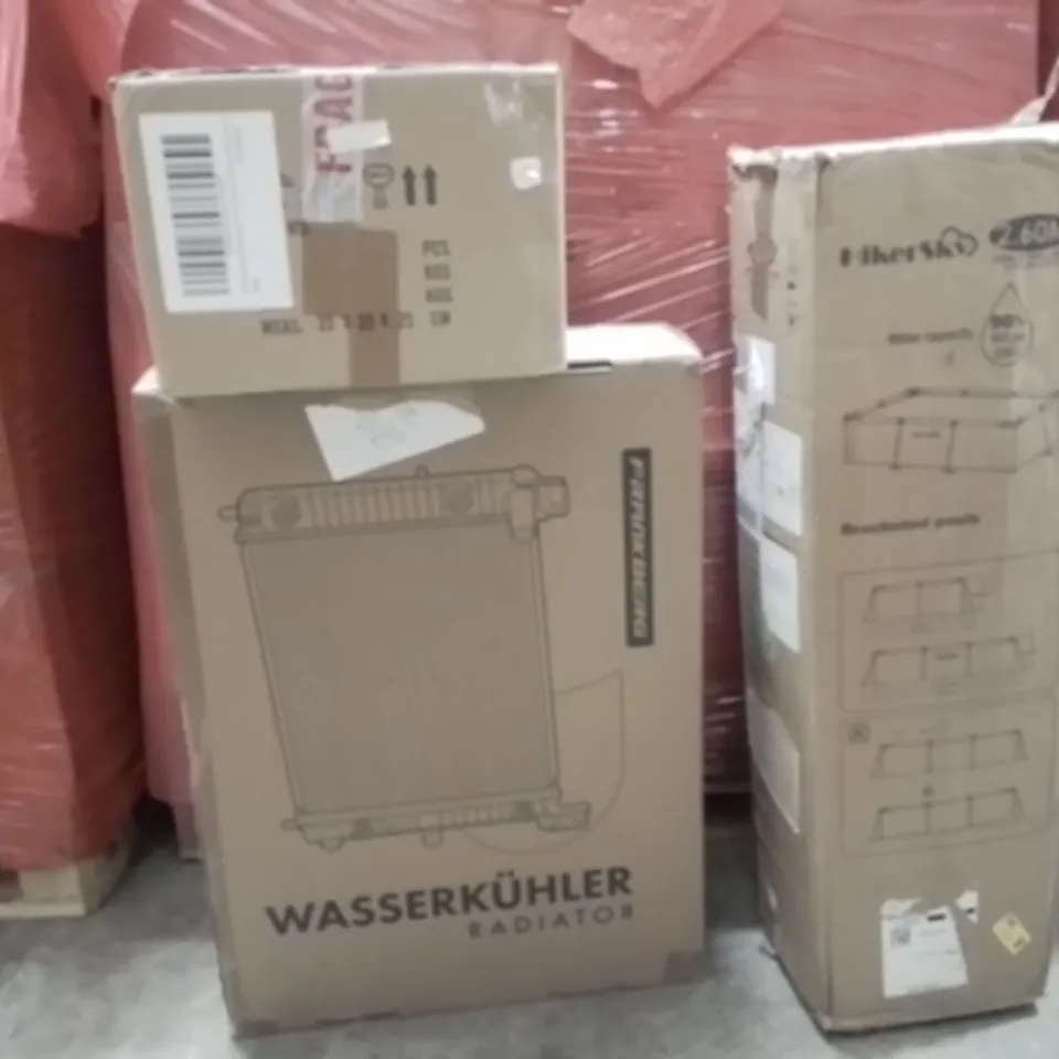 PALLET OF ASSORTED HOUSEHOLD GOODS AND PRODUCTS TO INCLUDE;SWIMMING POOL,RADIATOR,CHANDELIER