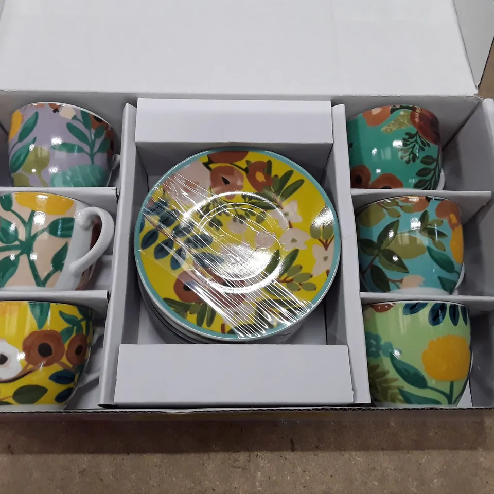 BOXED FIORI FRIDA 6 PIECE COFFEE CUP & SAUCER SET  