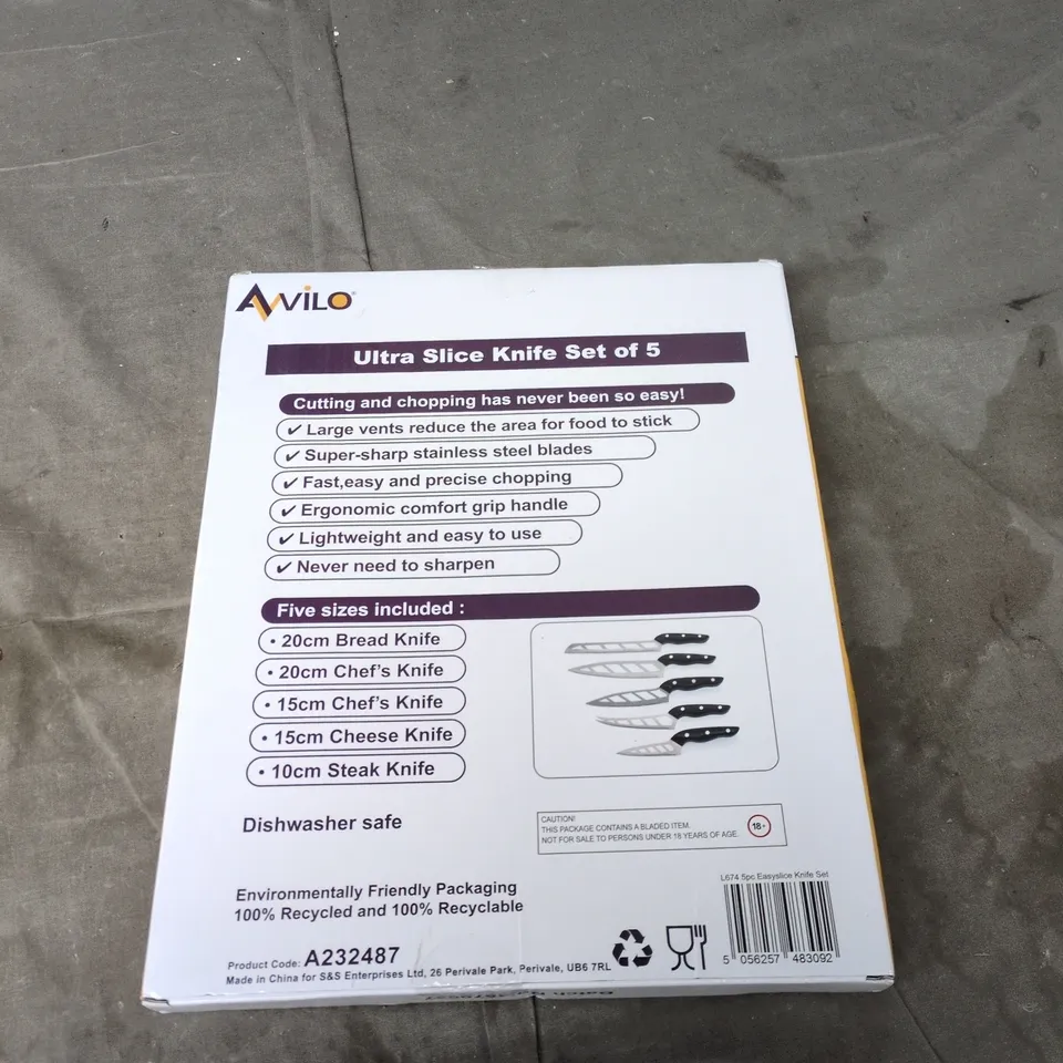 AVILO ULTRA SLICE KNIFE SET OF 5 () - BOXED KITCHEN KNIVES