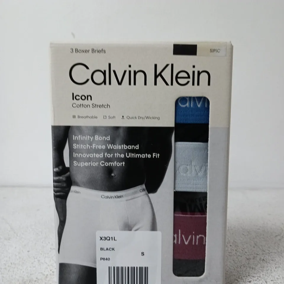 CALVIN KLEIN ICON COTTON STRETCH BOXER BRIEFS – PACK OF 3 (S) – BOXED