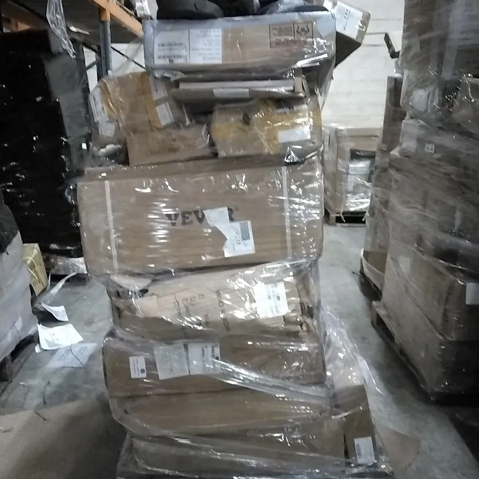 PALLET OF HOUSEHOLD ITEMS TO INCLUDE GYM WEIGHTS,  SAFETY POOL COVER, CONSOLE TABLE AND OTHER ASSORTED ITEMS...