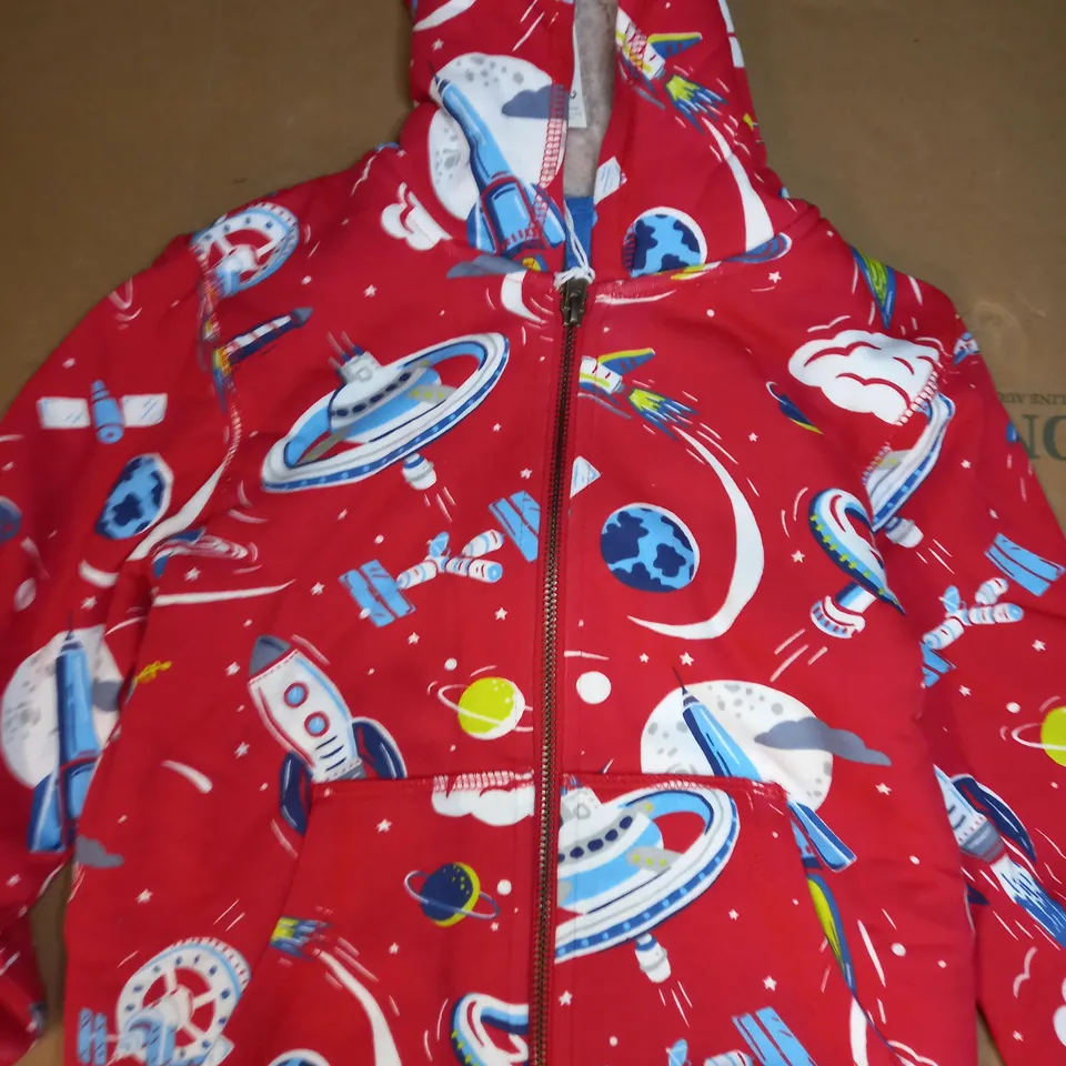 MINI BODEN SPACE PRINT HOODIE IN RED SIZE AGE 4-5Y