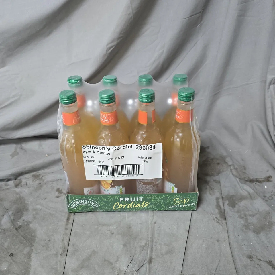 8 X ROBINSONS FRUIT CORDIALS GINGER AND ORANGE 500ML BOTTLES