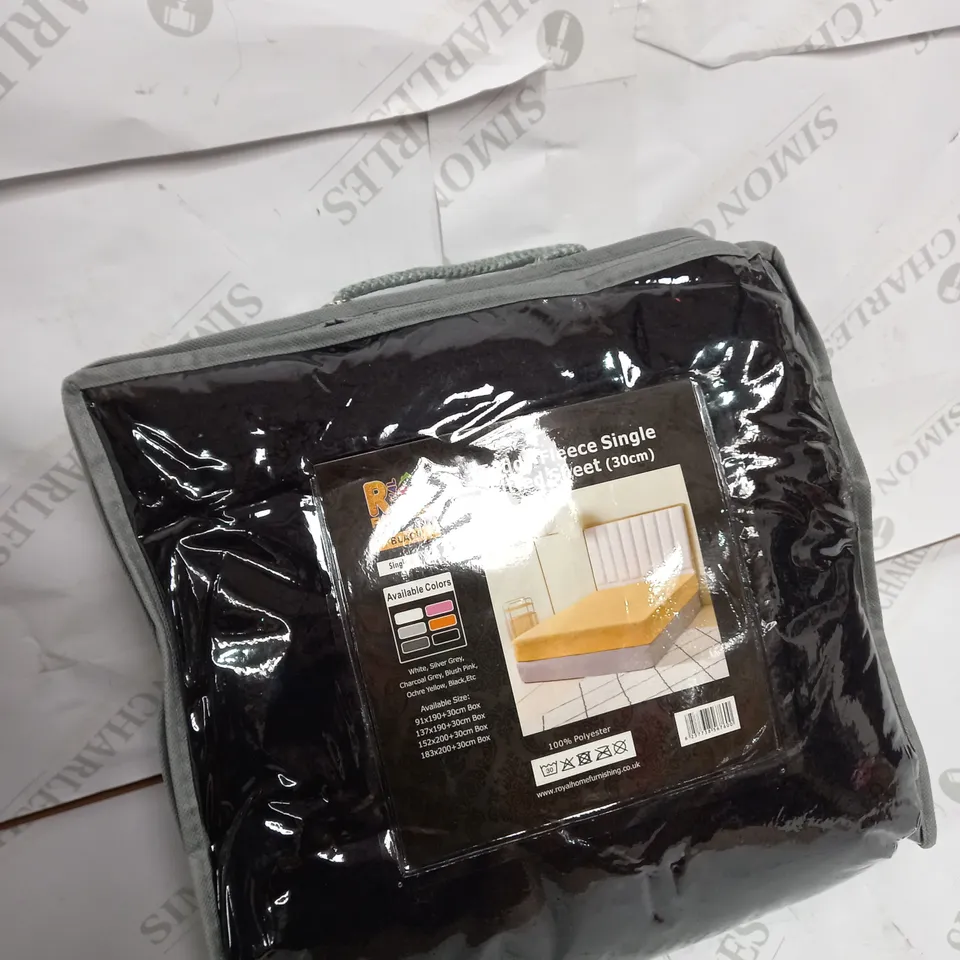 TEDDY FLEECE SINGLE FITTED SHEET - BLACK 