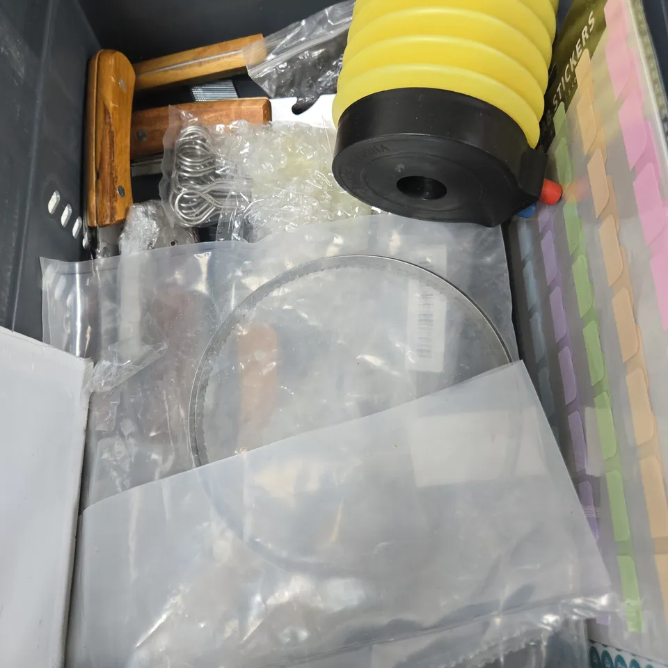 APPROXIMATELY 10 ASSORTED HOUSEHOLD PRODUCTS TO INCLUDE PLANNER STICKERS, ADHESIVE, MOIST METER ETC 