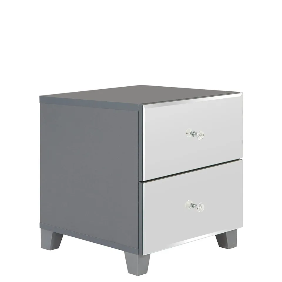 BELLAGIO MIRRORED 2 DRAWER BEDSIDE CHEST GREY/MIRRORS RRP &pound;100.00 RRP £100