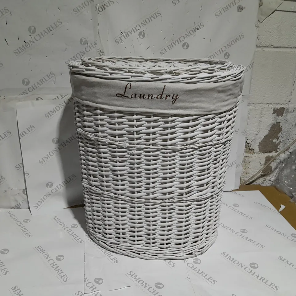 WHITE WOODEN LAUNDRY BASKET