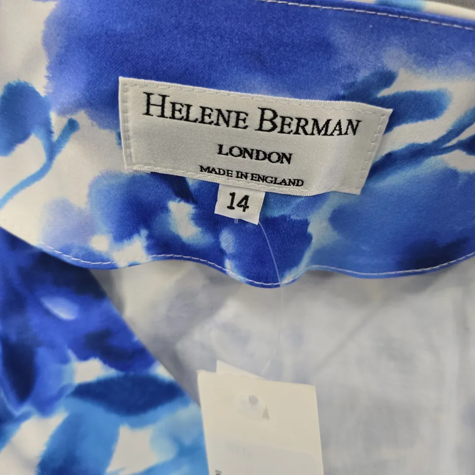 HELENE BERMAN LONDON MIDI DRESS – BLUE & WHITE FLORAL PRINT, SIZE 14