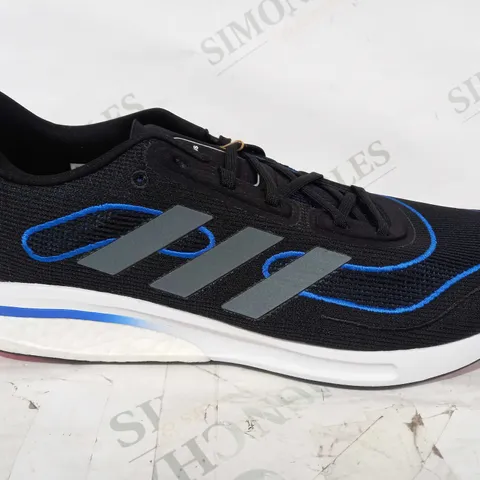 BOXED PAIR OF ADIDAS SUPERNOVA SHOES IN BLACK/BLUE UK SIZE 11
