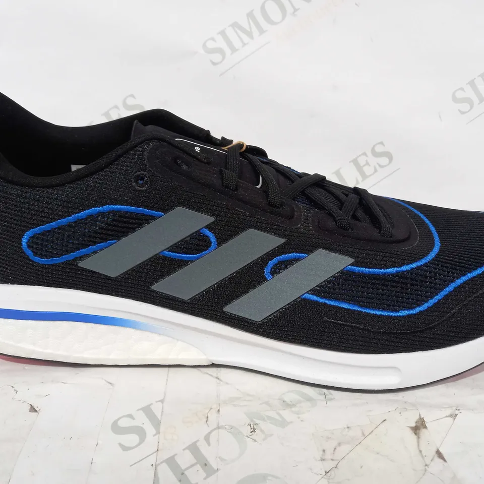 BOXED PAIR OF ADIDAS SUPERNOVA SHOES IN BLACK/BLUE UK SIZE 11