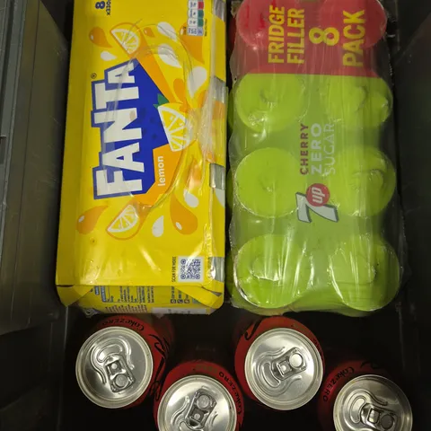 APPROXIMATELY 20 ASSORTED CANNED DRINKS TO INCLUDE FANTA LEMON, 7UP & COKE ZERO