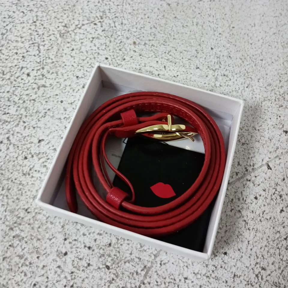 LULU GUINNESS RED LEATHER BELT WITH GOLD LIP CLASP – BOXED