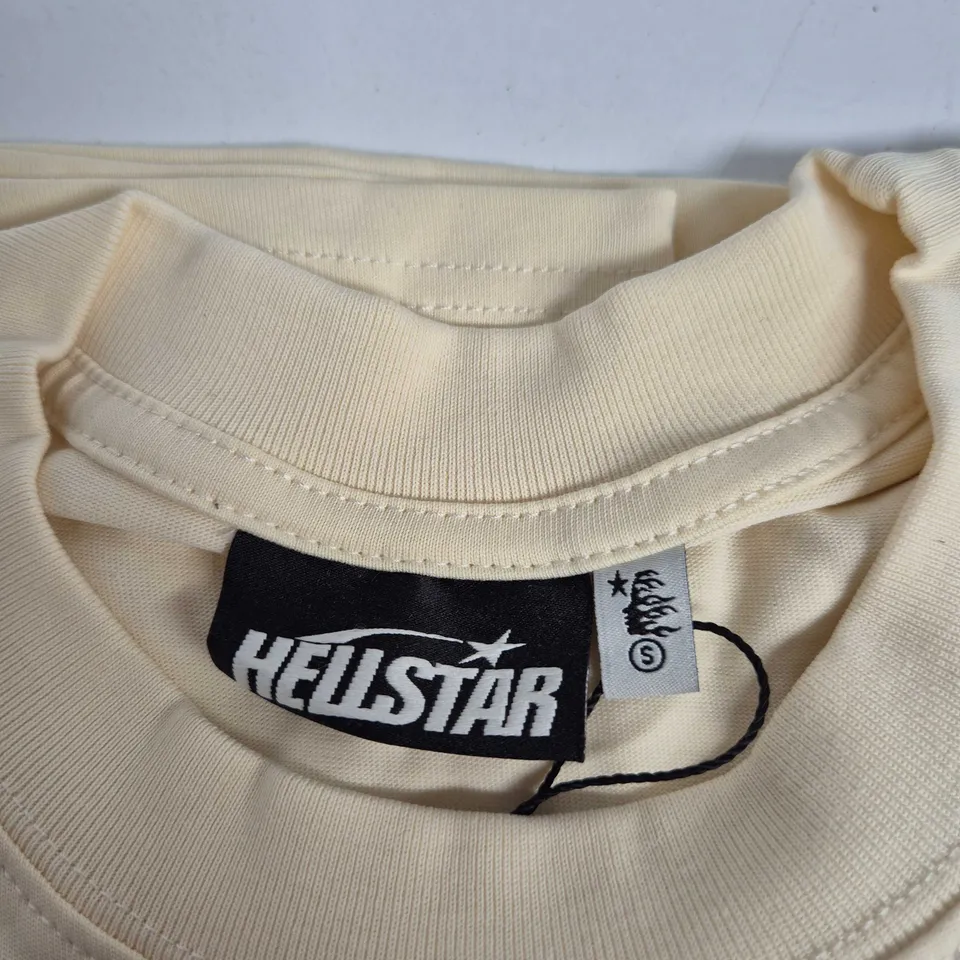 HELLSTAR CREAM GRAPHIC T-SHIRT WITH NEON PINK PRINT SIZE S