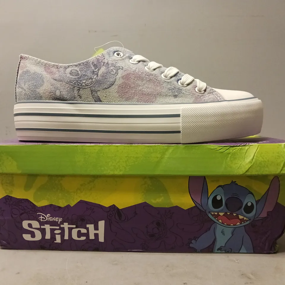 BOXED PAIR OF DISNEY STITCH SHOES IN LIGHT DENIM BLUE COLOUR EU SIZE 38