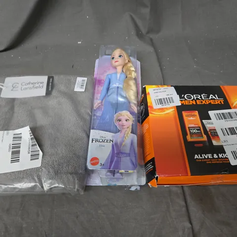 BOX OF APPROXIMATELY 5 ASSORTED ITEMS TO INCLUDE - DISNEY FROZEN ELSA , CATHERINE LANSFIELD BATH TOWEL , LOREAL MEN EXPERT ETC