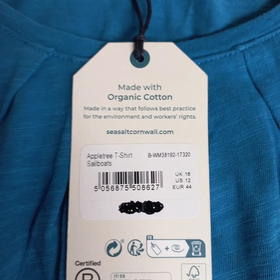 SEA SALT CORNWALL T-SHIRT – UK 16 – MADE WITH ORGANIC COTTON, BLUE