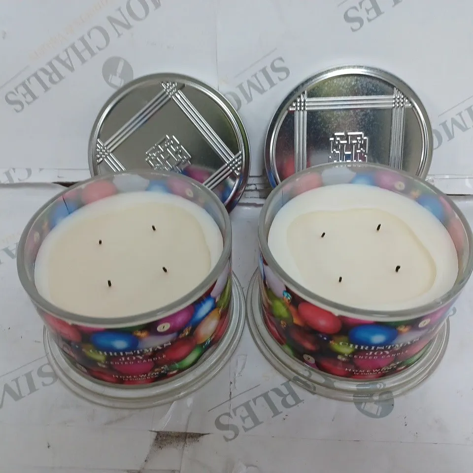 LOT OF 2 CHRISTMAS JOY SCENTED 3-WICK CANDLES