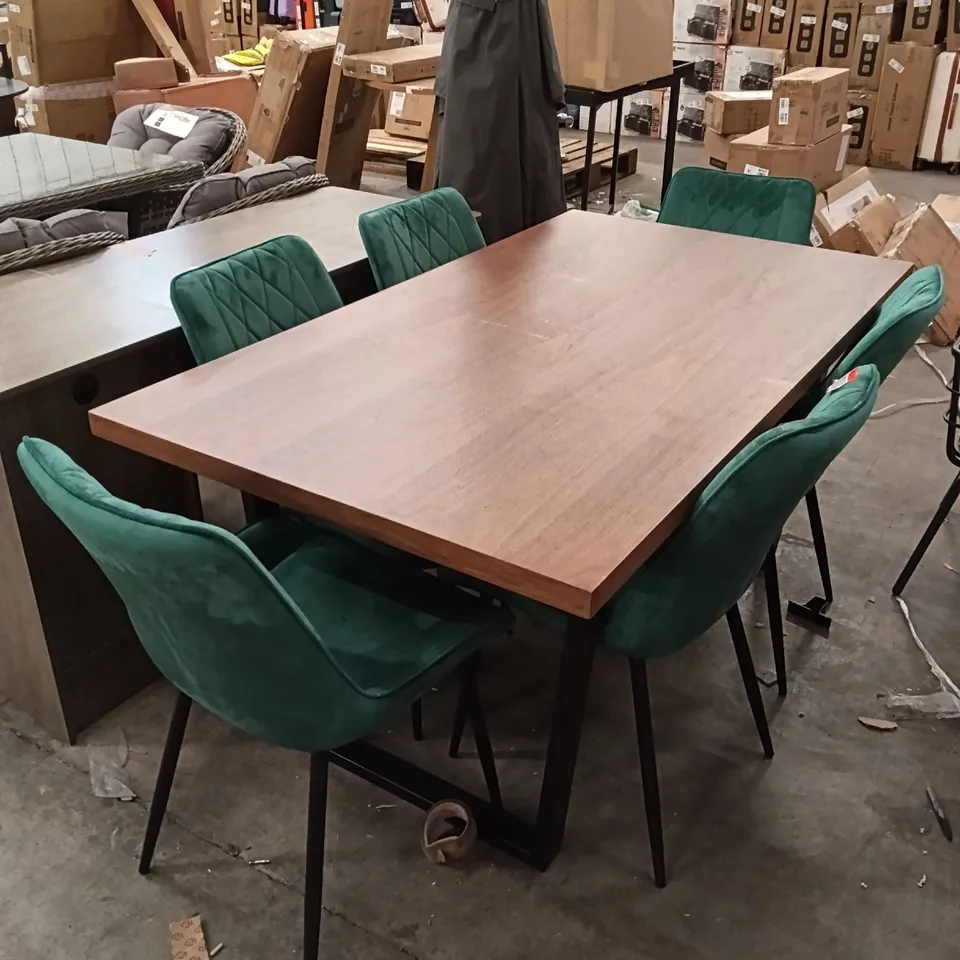 WALNUT VENEER TOP DINING TABLE WITH CHAIRS (7 PARTS)