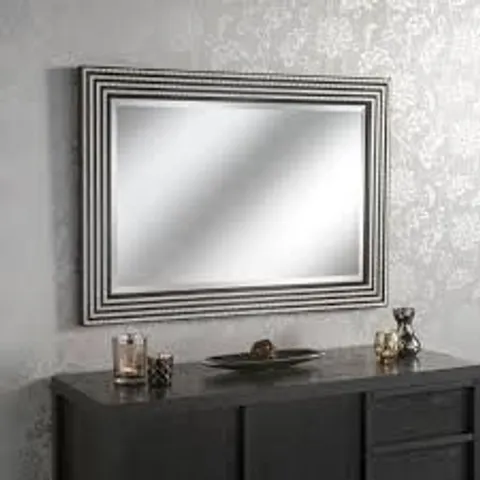 BOXED HOMESDIRECT365 BLACK AND SILVER LINE RECTANGULAR 107 x 76CM WALL MIRROR 