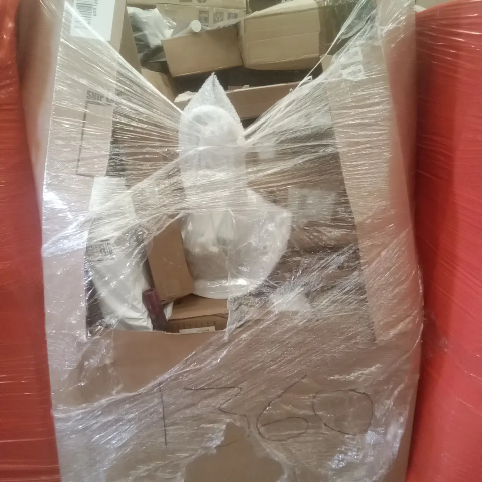 PALLET OF ASSORTED ITEMS INCLUDING AIR COOLER, LUXURY BEDDING, UTILITY CART ROLLING 3-TIER STORAGE SHELVE, HOUSE DAY INFLATABLE BED, PULL-OUT KITCHEN FAUCET, INSECT KILLER 