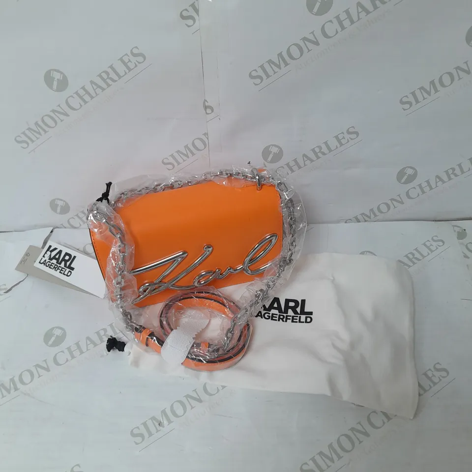 KARL LAGERFIELD 100% COW LEATHER CROSSBODY HANDBAG IN ORANGE WITH SILVER DETAILS RRP £279