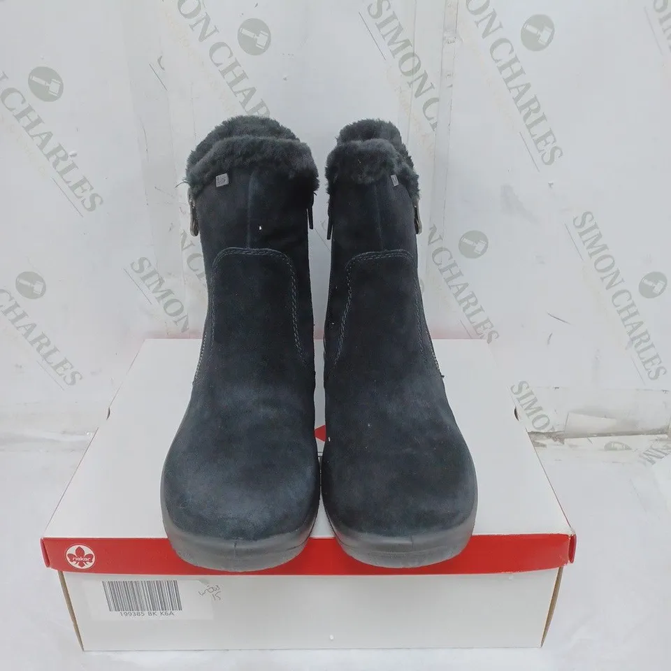 BOXED RIEKER ANTISTRESS LADIES BLACK FLEECE LINED BOOTS ZIP FASTENING. SIZE EU 40