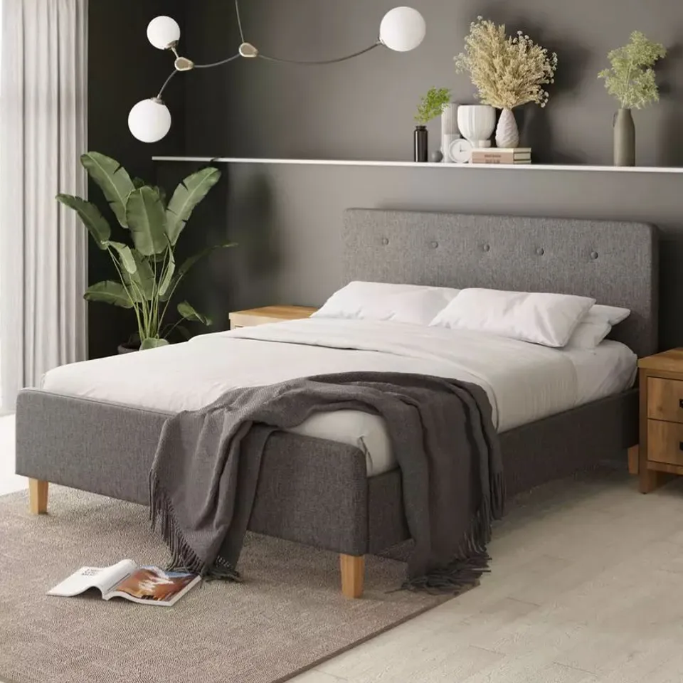 BRAND NEW BOXED ASHBOURNE 150CM KING SIZE BED FRAME - LIGHT GREY (3 BOXES)