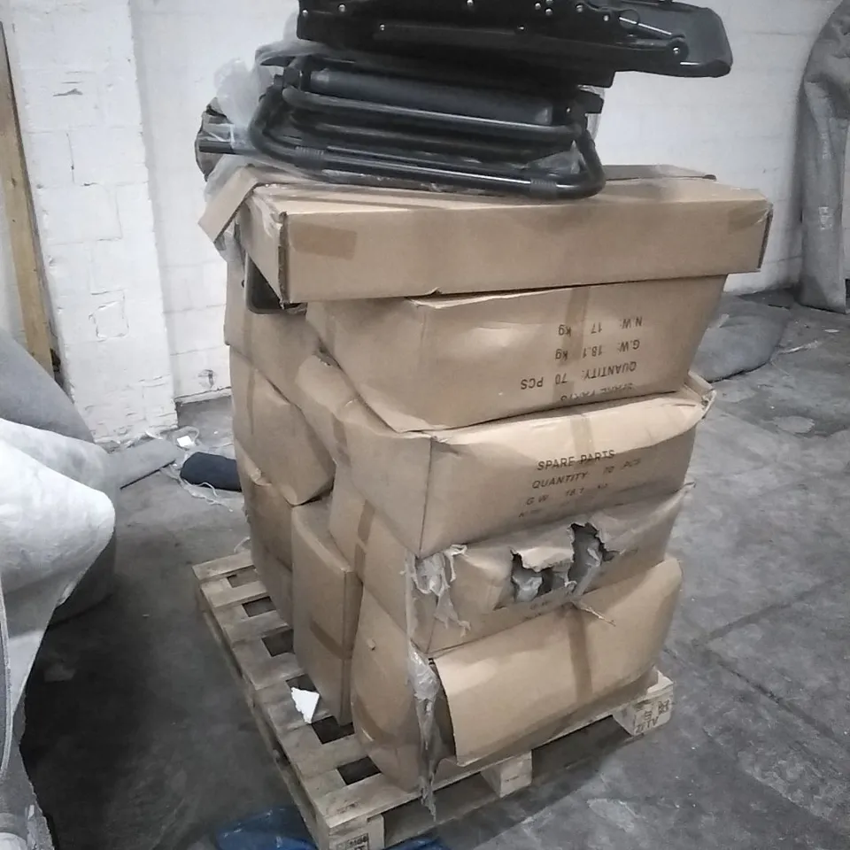 PALLET OF ASSORTED NEO WHICH INCLUDE; PARASOL BASES, SPARE HOOVER PARTS,BAUBLES, CHAIRS ETC