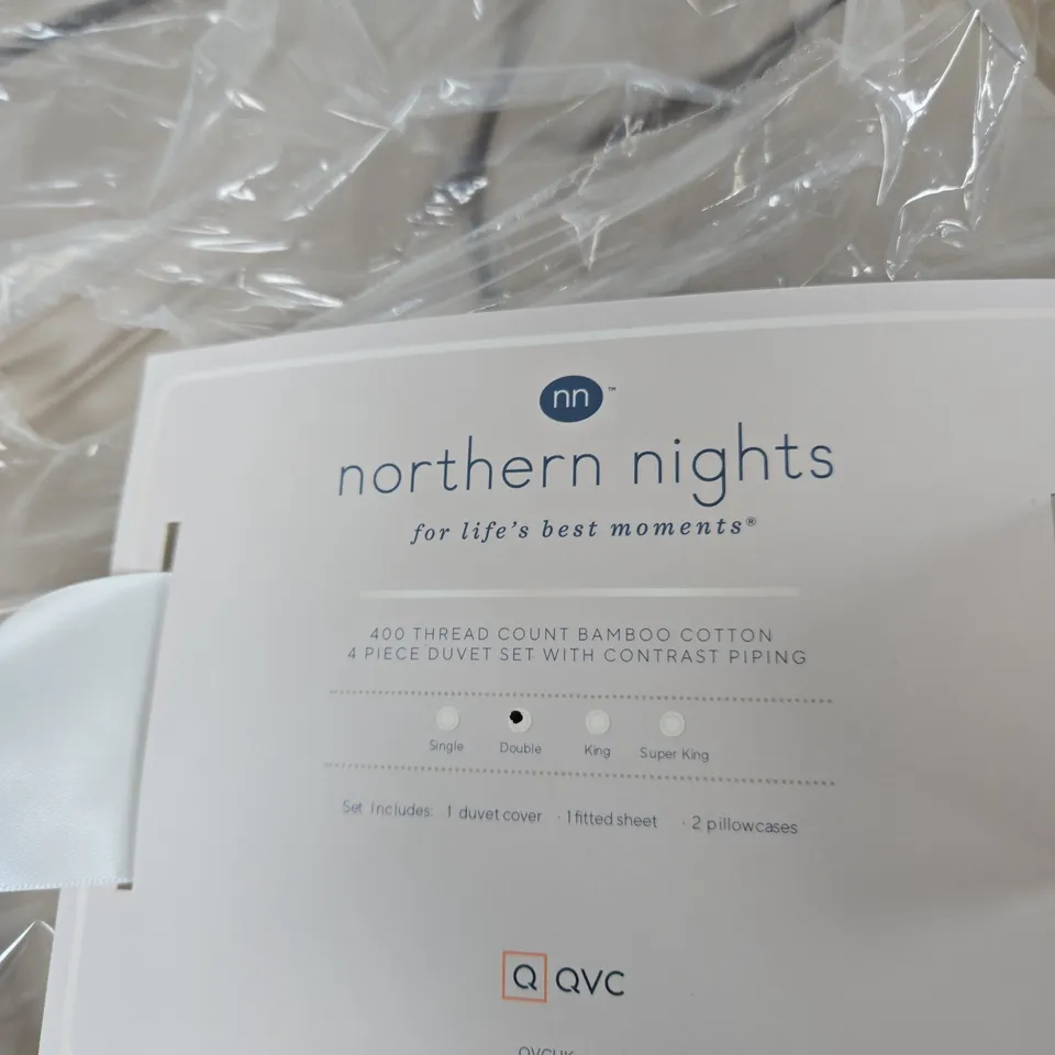 NORTHERN NIGHTS 400 THREAD COUNT BAMBOO COTTON 4-PIECE DUVET SET WITH CONTRAST PIPING DOUBLE