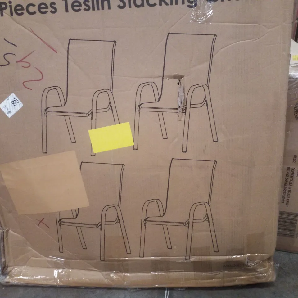 BOXED TESLIN STACKING CHAIRS (SET OF 4) - BROWN (1 BOX)